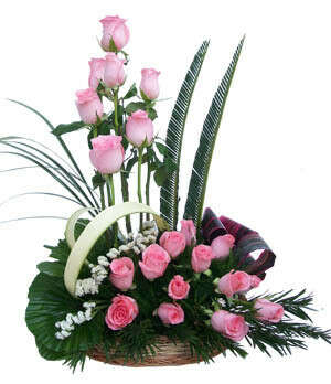 Basket Arrangements Of Pink Roses