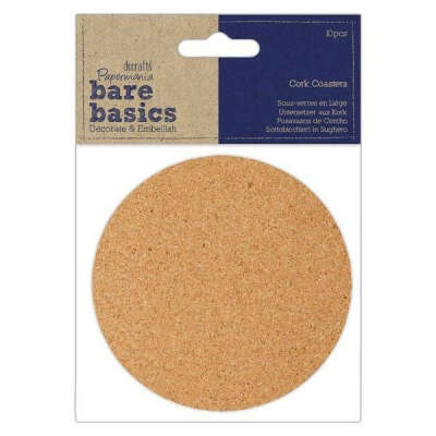 Papermania Bare Basics Cork Coasters Round Shaped Brown 10cm Decoration Crafts x 10 |Filoro Crafts