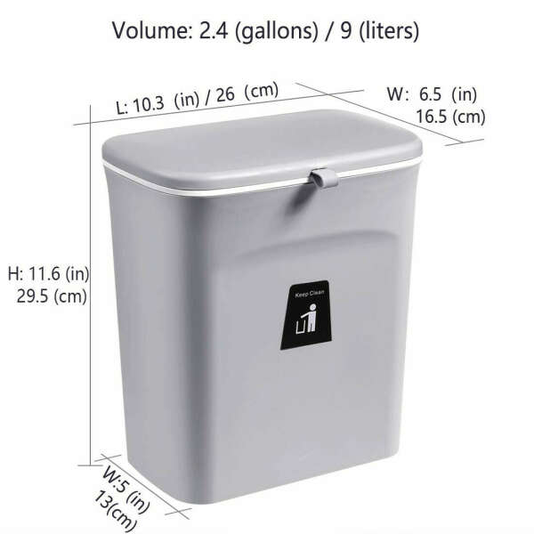 2.4 Gallon Hanging Kitchen Compost Bin for Counter Top or Under Sink, Wall-Mounted Counter Small Trash Can with Lid