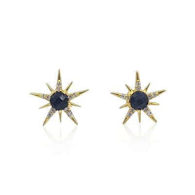 Gemstone Sunburst Stud Earrings in 18k Gold Vermeil on Sterling Silver (Black Onyx and Cubic Zirconia)