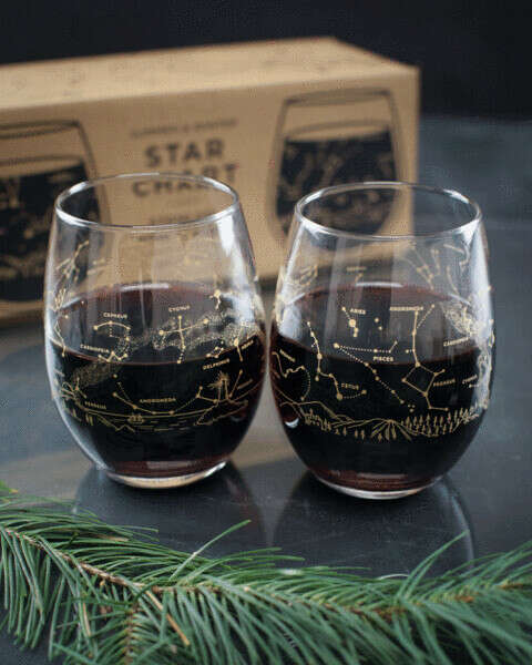 Night Sky Star Chart Summer & Winter Stemless Wine Glasses (Pair)
