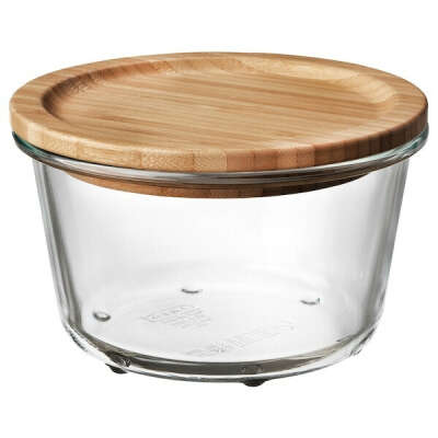 IKEA 365+ ИКЕА/365+ Контейнер для продуктов с крышкой, круглой формы стекло/бамбук600 мл