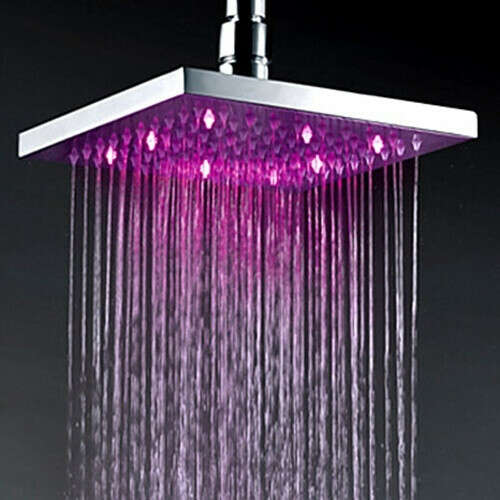 12 Inch Chromed Brass Square LED Rain Shower Head - FaucetSuperDeal.com