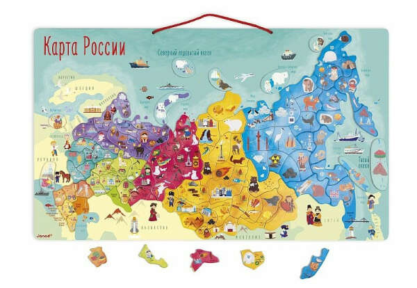 Карта России с магнитными пазлами Janod, 90 элементов