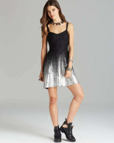 Black Free People Ombre Foil Dress Size Medium