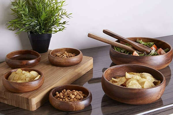 Premier Housewares Set in legno di Albizia saman per insalata, 7 pezzi: Amazon.it: Amazon.it