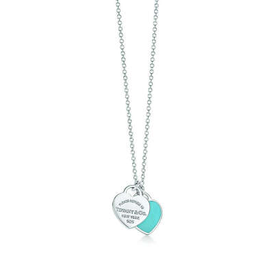 Return to Tiffany® mini double heart tag pendant in silver with enamel finish