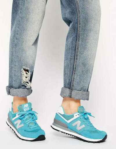 New Balance 574 Suede/Mesh Blue Trainers