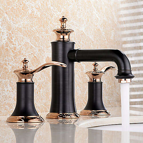 Antique Widespread Oil-rubbed Bronze Deck Mounted Two Handles Three Holes Bathroom Sink Faucet– FaucetSuperDeal.com