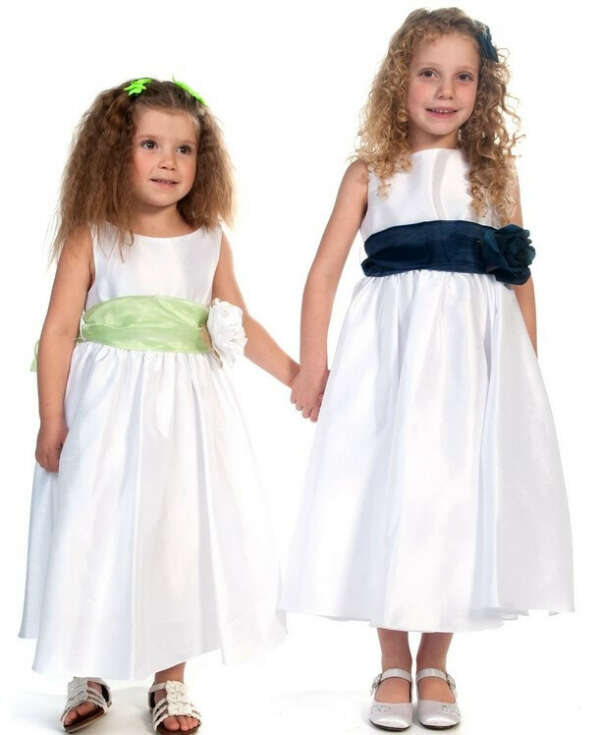 2017 Flower Girl Dresses Long White Bowknot Flower Taffeta JKF028