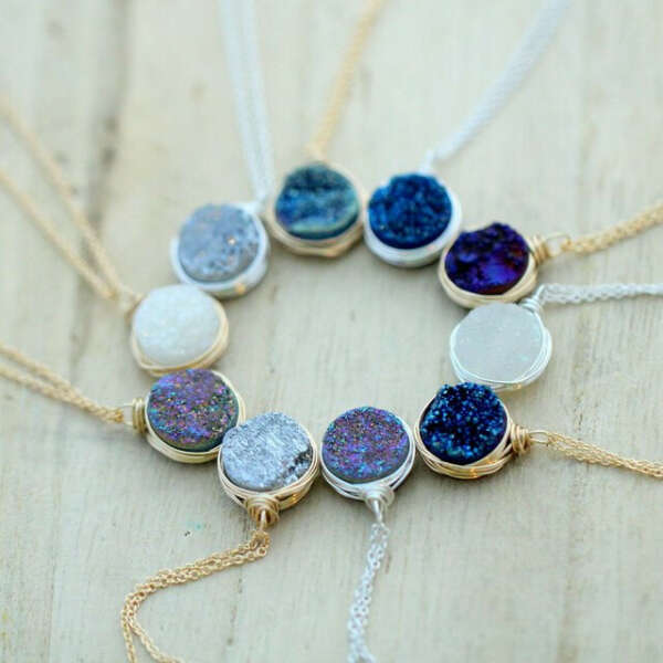 Druzy Bezel Pendant Necklaces by Saressa Designs - $42