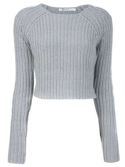 Grey Cotton Blend Cropped Sweater from T by Alexander Wang