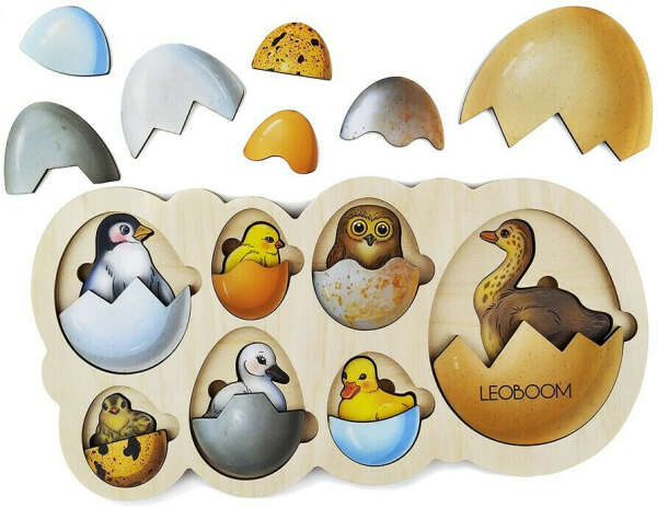 Развивающая рамка-вкладыш "Кто живет в яйце", деревянный пазл-головоломка для детей