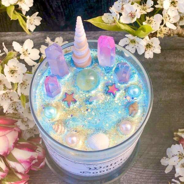 The ORIGINAL Water Goddess Candle~ Witchcraft, Amber, Sea Shell, Moonstone, Sea Witch, Water witch, Moon goddess, magick, Ocean, Selkie, Mer
