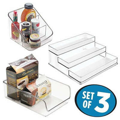 mDesign Set da 3 Organizer cucina e organizer frigorifero - Un portaspezie e due mensole cucina - Set multiuso per organizzare la cucina - trasparente: Amazon.it: Amazon.it