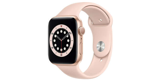 Apple Watch Series 6 GPS, 44 мм, алюминий золотого цвета, спортивный ремешок цвета «розовый песок», размер R (стандартный)