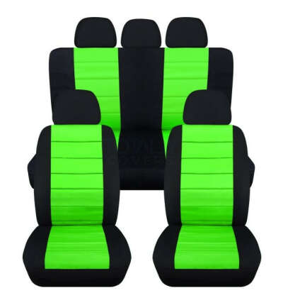 Full Set 2-Tone Car Seat Covers with 5 (2 Front + 3 Rear) Headrest Covers