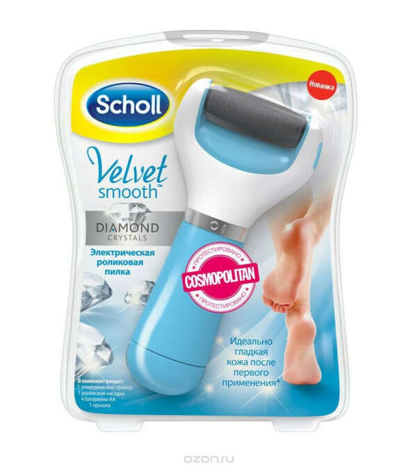 Scholl Электрическая роликовая пилка "Velvet Smooth" c бриллиантовой крошкой для удаления огрубевшей кожи стоп