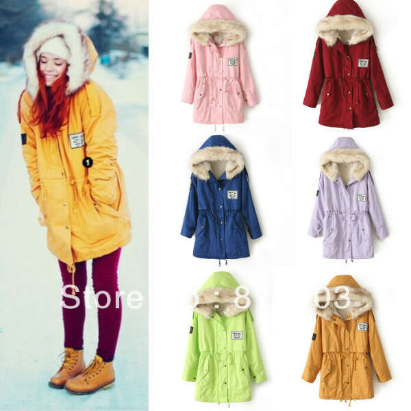 Free Shipping 2013 Winter Women Fashion Fur Hooded Zipper Embellished Fleece Inside Military Casual Coat outerwear-in Down & Parkas from Apparel & Accessories on Aliexpress.com