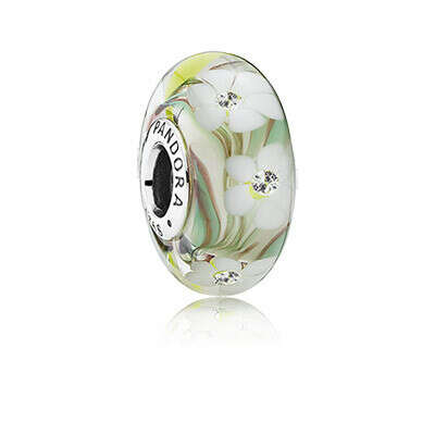 PANDORA | Flower silver charm with mixed colours of Murano glass and cubic zirconia