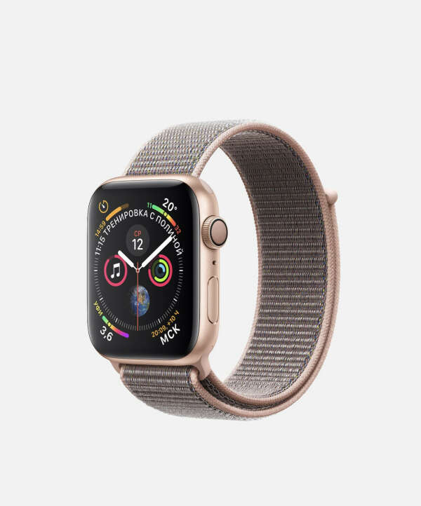 Apple Watch Series 4 GPS, 40 мм, алюминий золотого цвета, спортивный браслет цвета розовый песок