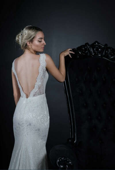 PENNY – Deep V-Shaped Back Fit and Flare Lace Wedding Dress