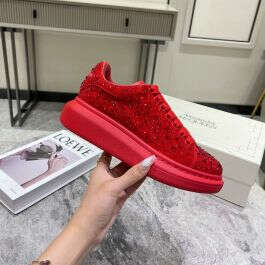 Alexander Mcqueen Oversized Sneakers Women Crystal Embellished Calf Leather Red