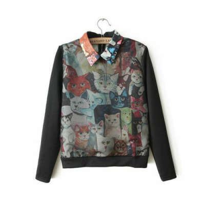 Details about   Womens European Fashion Collar A Lot of Cat Long Sleeve Shirt Blouse B4129ms