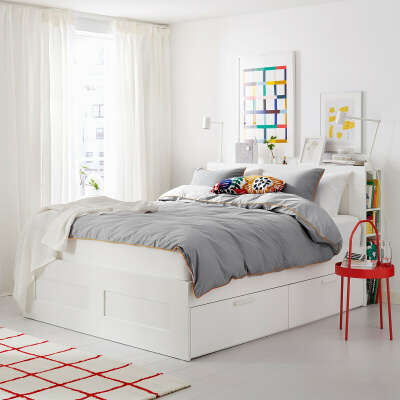 БРИМНЭС Каркас кровати с изголовьем - белый IKEA