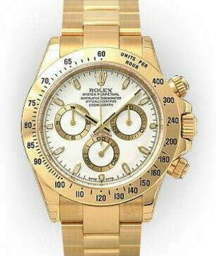 Men&#039;s 18K Yellow Gold White Dial Tachymeter Bezel Rolex Daytona Cosmograph