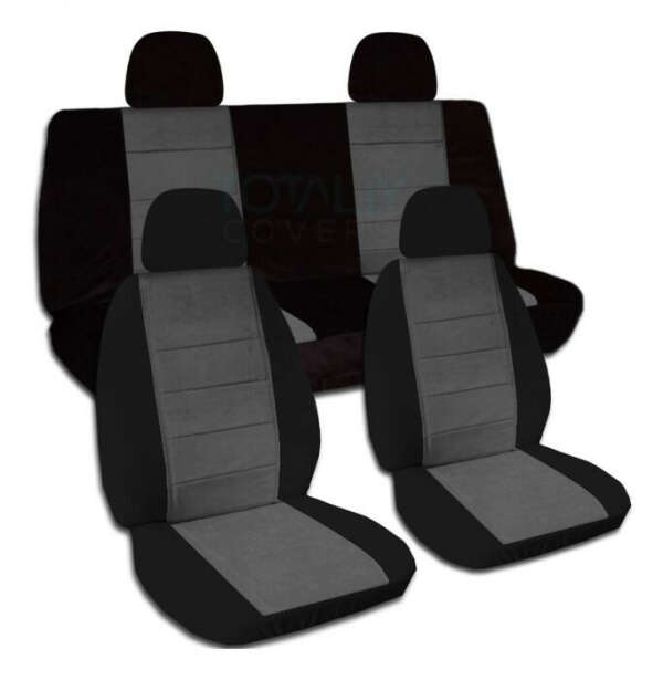 Full Set Two-Tone Car Seat Covers with 4 (2 Front + 2 Rear) Headrest Covers
