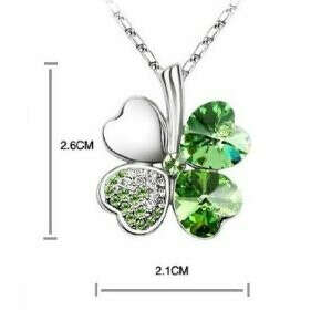 niceEshop(TM) Fashion New Swarovski Elements Crystal Four Leaf Clover Pendant Necklace 19"-Olive Green +Free niceEshop Cable Tie