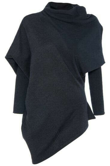 Dark Grey Collapse Of Shoulder Batwing Pullovers Sweater