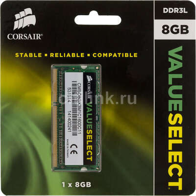 Модуль памяти CORSAIR CMSO8GX3M1C1600C11 DDR3L -  8Гб 1600, SO-DIMM,  Ret