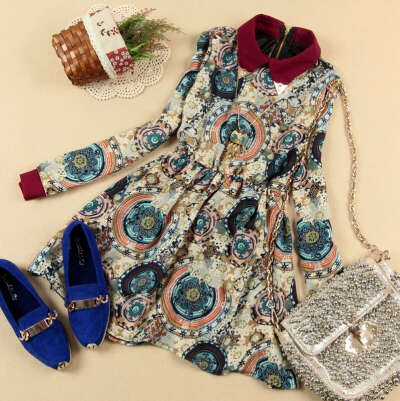 High Quality ! spring 2014 new fashion women&#039;s flower floral print casual chiffon dress winter summer vestidos dresses,wholesale-inDresses from Apparel & Accessories on Aliexpress.com