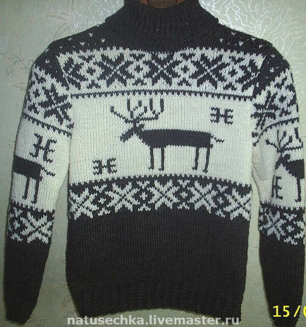 Теплый праздничный зимний свитер с оленями
