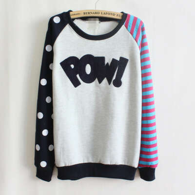 [Magic]Pow!flocking letters fleece inside sweatshirts big dot and stripe sleeve nice design women hoodies 4 color 9064 free-in Hoodies & Sweatshirts from Apparel & Accessories on Aliexpress.com