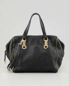 Riley Pebbled Leather Satchel, Black