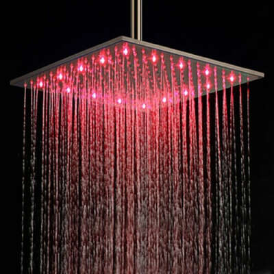 16 inch Stainless Steel Shower Head with Color Changing LED Light - FaucetSuperDeal.com