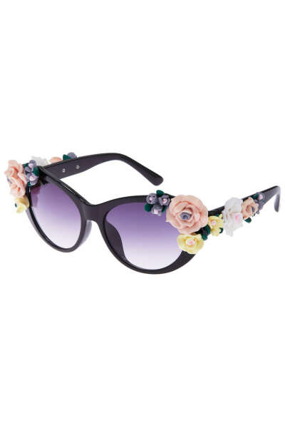 ROMWE Floral Embellished Black Elliptical Sunglasses