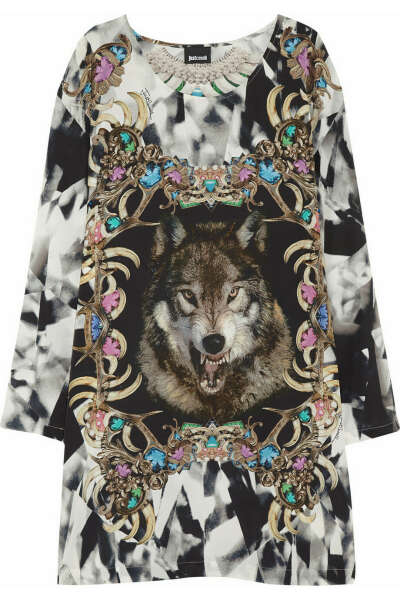 Just Cavalli Wolf-print satin dress – 55% at THE OUTNET.COM