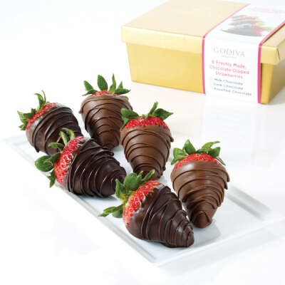 Milk and Dark Chocolate Dipped Strawberries | GODIVA