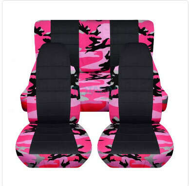 Full Set Camouflage And Black Car Seat, Pink Camo Car Seat Covers Set