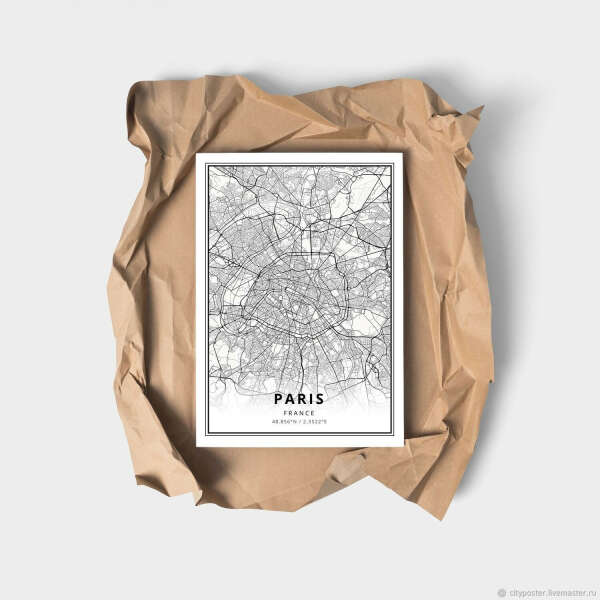 Постер карта Парижа 50 х 70 см