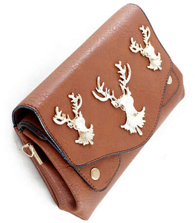 Khaki PU Leather Golden Deer Clutch Bag - Sheinside.com
