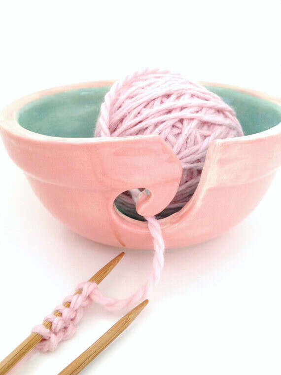 orcelain Yarn Bowl Pink and Seafoam Green Perfect Yarn Keeper Chic MADe TO ORDER