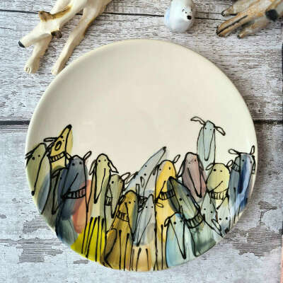 Crowd of Dogs Hand Illustrated Side Plate