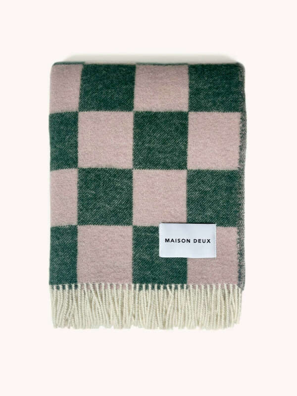 Checkerboard Blanket Green Pink