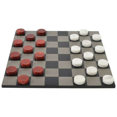 Stone Checkers Red v White (Grey Board)