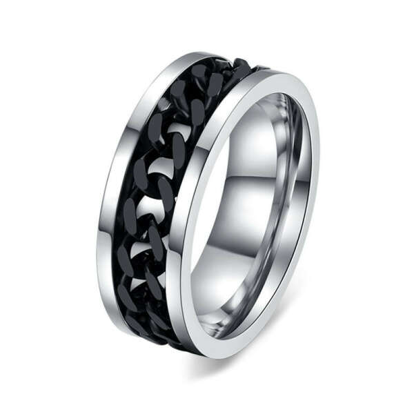 Men&#039;s Punk Rock Fashion Accessories Stainless Steel Black Chain Spinner Rings - Top Dudes